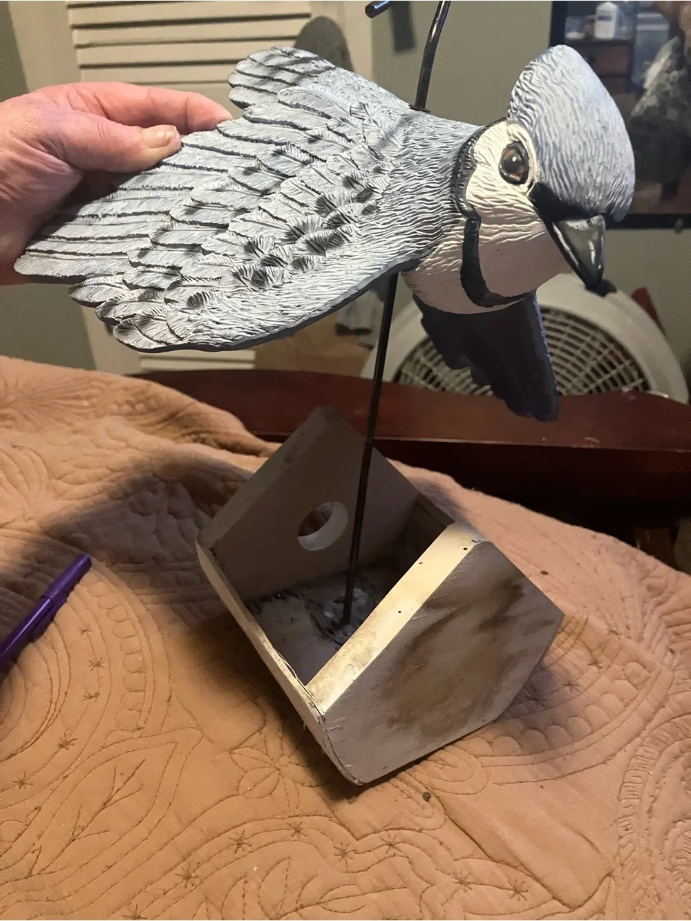Handmade Hanging Blue Jay Shaped Bird Feeder